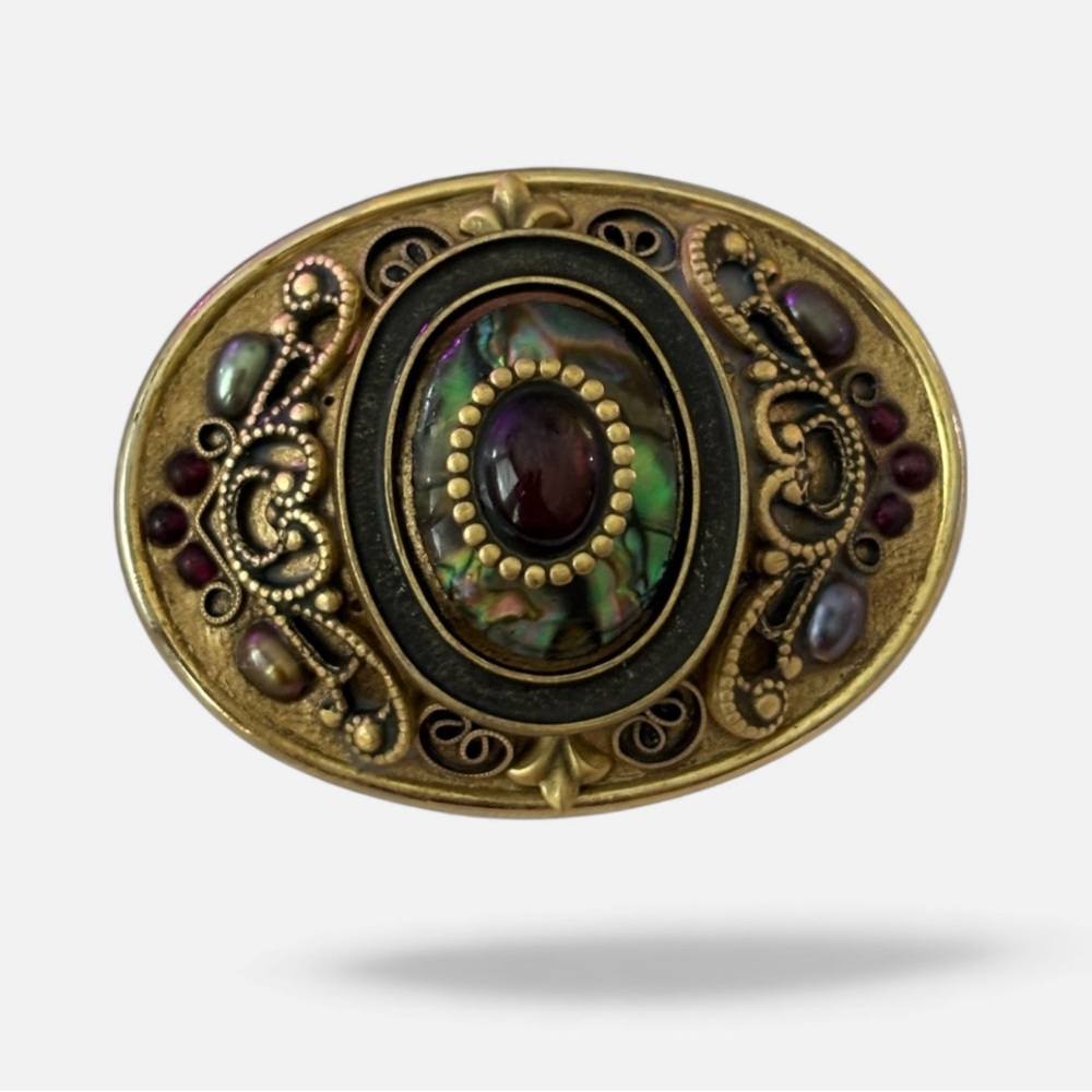 Michael Golan Abalone and Rhinestone Brooch